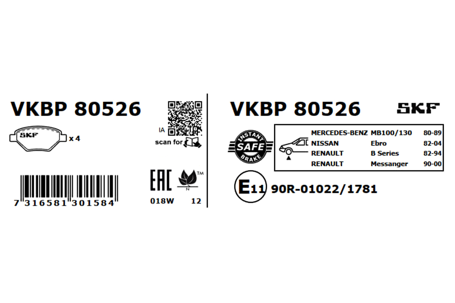 SKF VKBP 80526 Bremsbelagsatz, Scheibenbremse